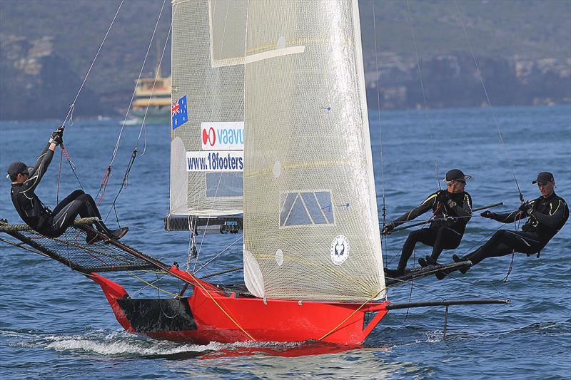 Stephen Quigley and his crew trying to maximise speed in light air during the Major A. Frizelle Trophy photo copyright Frank Quealey taken at Australian 18 Footers League and featuring the 18ft Skiff class