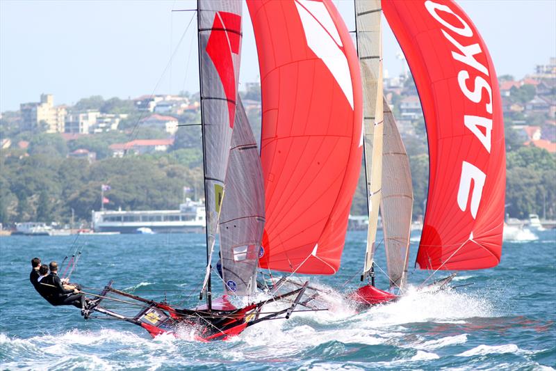 Gotta Love It 7 and Asko Appliances neck and neck on the run into Rose Bay during race 1 of the 18ft Skiff NSW Championship - photo © Frank Quealey