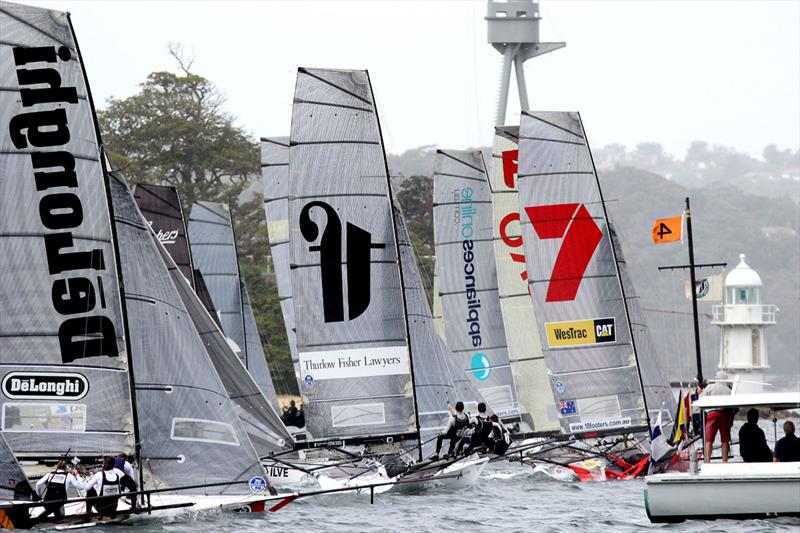Gotta Love It 7 a fraction early at the start during race 3 of the 18ft Skiff NSW Championship photo copyright Frank Quealey taken at Australian 18 Footers League and featuring the 18ft Skiff class