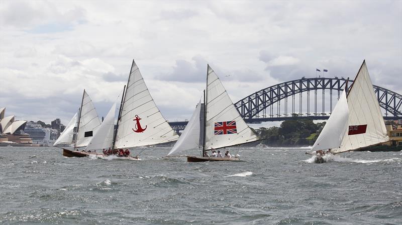 Close racing just after the start on day 2 of the Historical 18 Foot Skiff Australian Championship photo copyright Michael Chittenden Photography taken at Sydney Flying Squadron and featuring the 18ft Skiff class