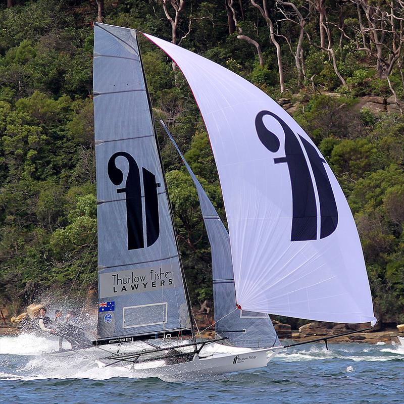 Out of contention today but NSW champion Thurlow Fisher Lawyers took second place overall in the 18ft Skiff Australian Championship photo copyright Frank Quealey taken at Australian 18 Footers League and featuring the 18ft Skiff class
