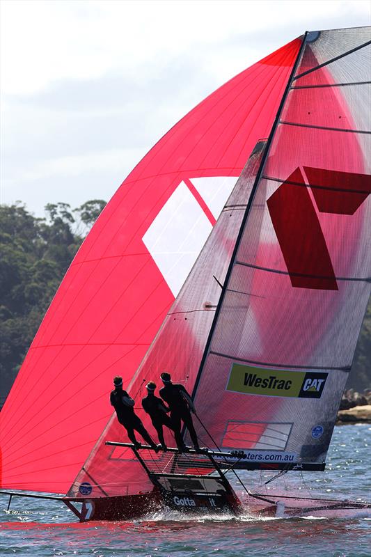 Gotta Love It 7 shows the type of form needed to defend the JJ Giltinan Championship crown during the 18ft Skiff President's Trophy photo copyright Frank Quealey taken at Australian 18 Footers League and featuring the 18ft Skiff class