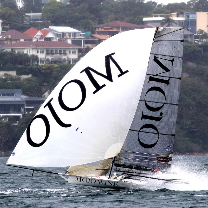 Mojo Wine shows her pace in a fresh southerly photo copyright Frank Quealey taken at Australian 18 Footers League and featuring the 18ft Skiff class