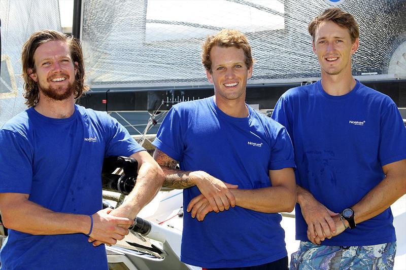 Noakes Youth Team (from left, Daniel Nixon, Ash Rooklyn, Rhys Mara) photo copyright Frank Quealey taken at Australian 18 Footers League and featuring the 18ft Skiff class