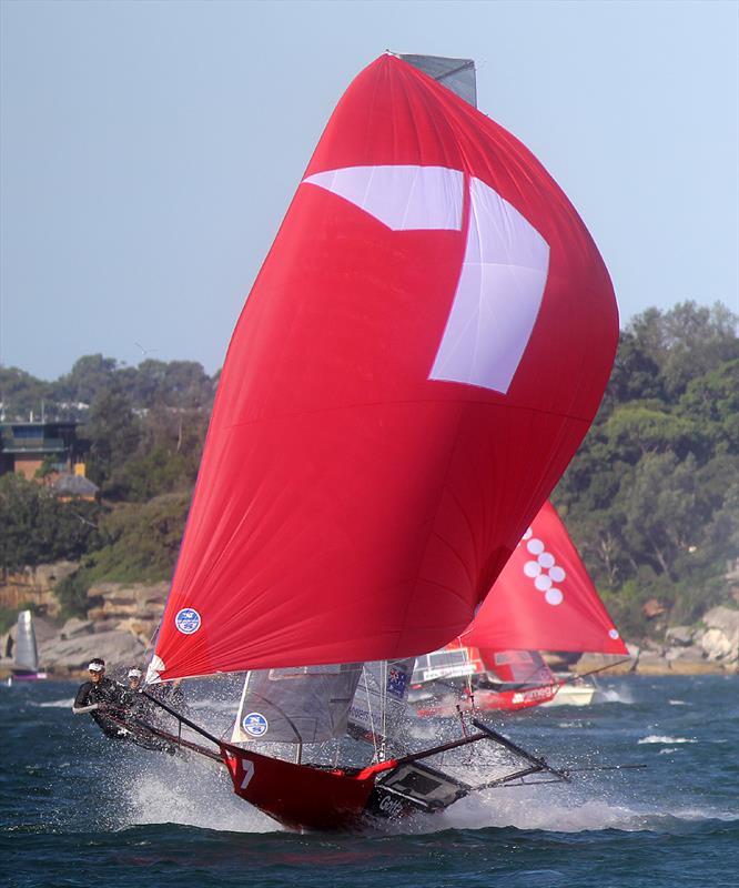 Gotta Love It 7 powers to victory in race 1 of the 18ft Skiff JJ Giltinan Trophy photo copyright Frank Quealey taken at Australian 18 Footers League and featuring the 18ft Skiff class
