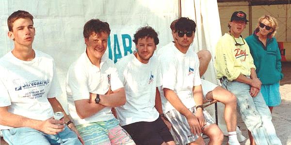 Sanary 1990, the first time Tim Robinson met David Witt (left of picture) - photo © 18ft Skiff Archive