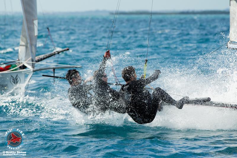 18ft Skiff Mark Foy Championship at Denarau, Fiji day 1 photo copyright Scotty Sinton / Auckland Skiff League taken at  and featuring the 18ft Skiff class