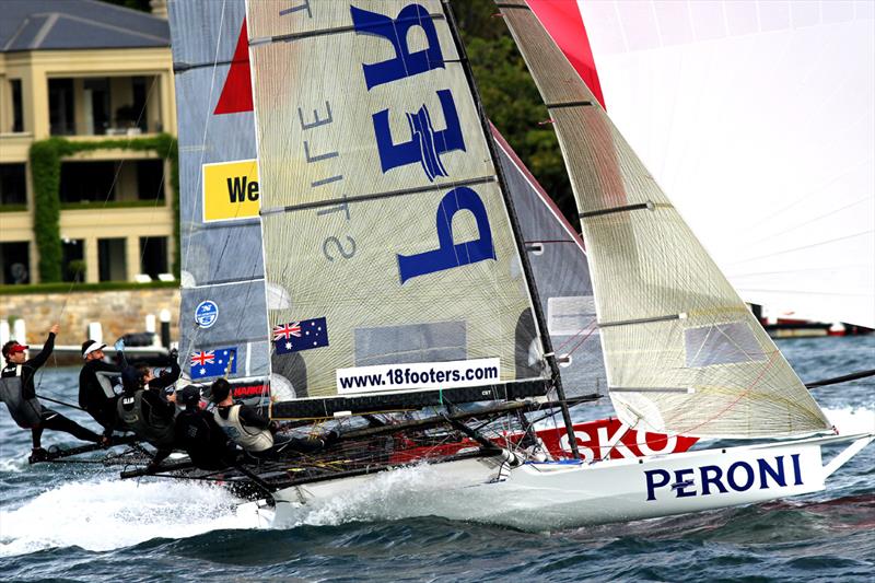 Peroni grabs third place just 1s ahead of Asko Appliances in the 18ft Skiff R. Watt Memorial Trophy photo copyright Frank Quealey taken at Australian 18 Footers League and featuring the 18ft Skiff class