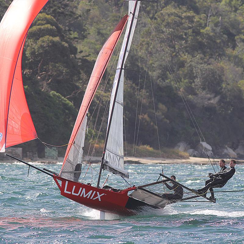Rookie Lumix team drove their skiff hard downwind in the 18ft Skiff R. Watt Memorial Trophy photo copyright Frank Quealey taken at Australian 18 Footers League and featuring the 18ft Skiff class
