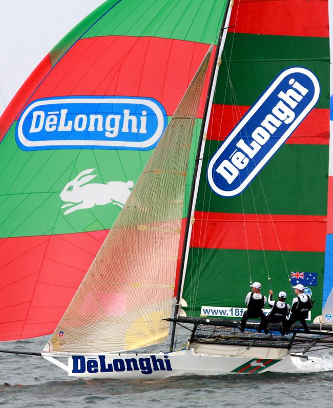 The original De'Longhi-Rabbitohs Skiff photo copyright Frank Quealey taken at Australian 18 Footers League and featuring the 18ft Skiff class