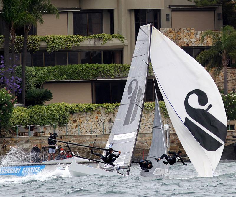 Not looking too good in race 1 of the 18ft Skiff NSW Championship - photo © Frank Quealey