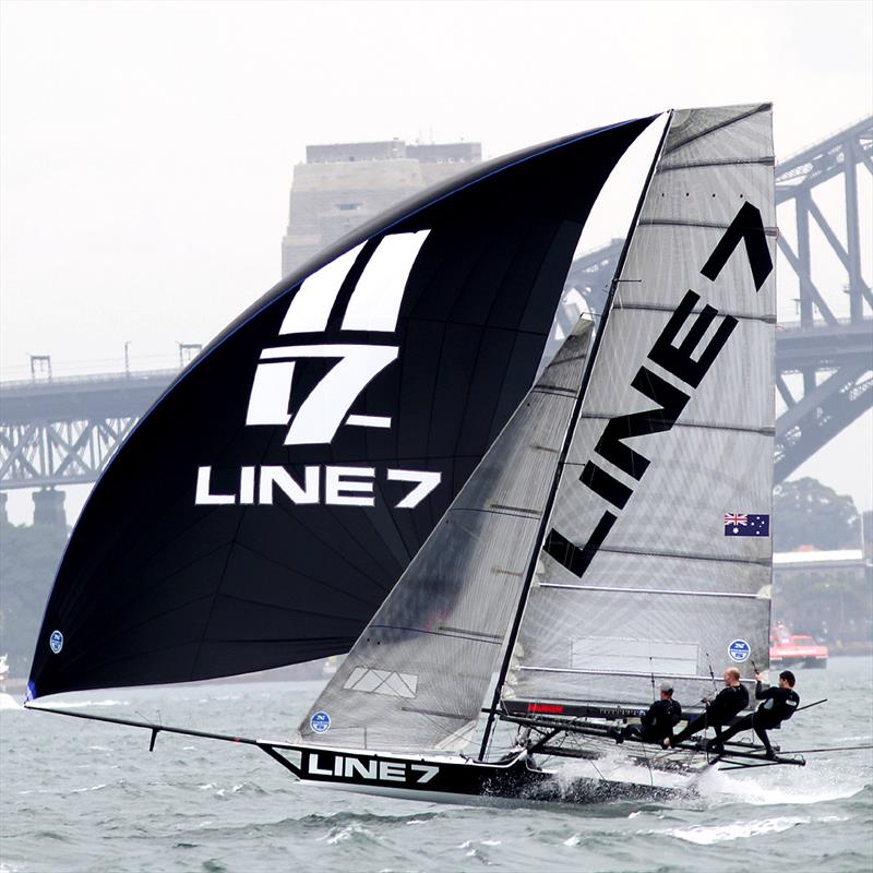 Brand new Line 7 had an impressive first outing in race 1 of the 18ft Skiff NSW Championship photo copyright Frank Quealey taken at Australian 18 Footers League and featuring the 18ft Skiff class