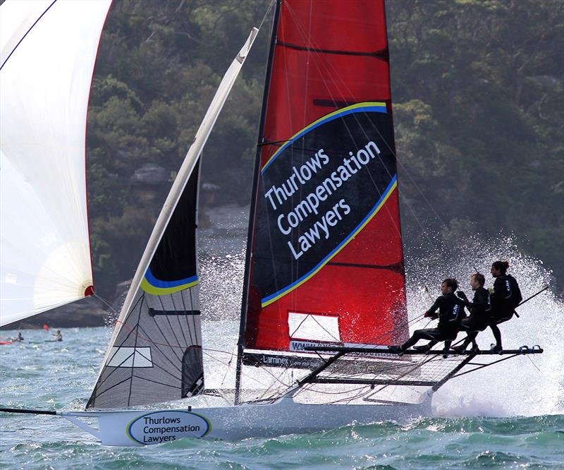 Rookie Thurlows Compensation Lawyers team handled the conditions well in race 4 of the 18ft Skiff NSW Championship photo copyright Frank Quealey taken at Australian 18 Footers League and featuring the 18ft Skiff class