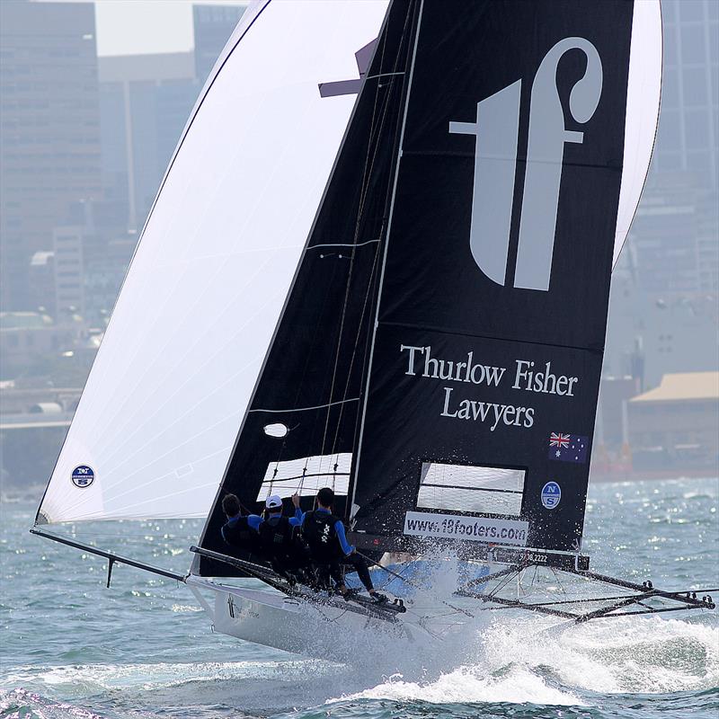 Thurlow Fisher Lawyers on the spinnaker run from Beashel Buoy to Clark Island during the 18ft Skiff Yandoo Trophy photo copyright Frank Quealey taken at Australian 18 Footers League and featuring the 18ft Skiff class
