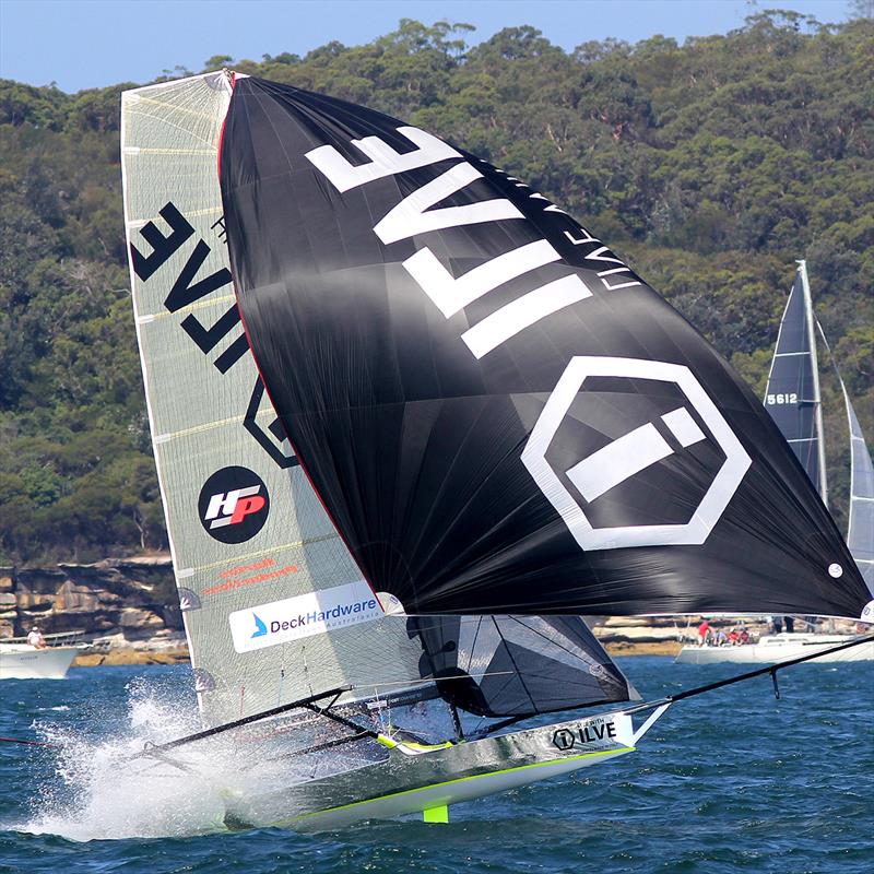 ILVE gained on the spinnaker run down the middle of the course on the second lap of the 18ft Skiff Syd. Barnett Jr. Memorial Trophy photo copyright Frank Quealey taken at Australian 18 Footers League and featuring the 18ft Skiff class