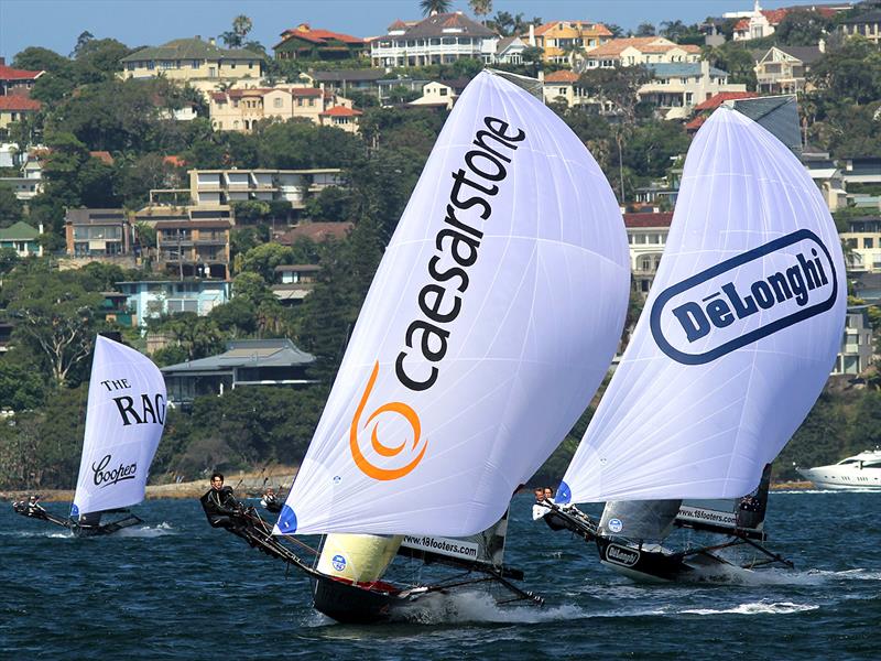 The Kitchen Maker leads De'Longhi and Coopers 62-Rag and Famish Home in a spectacular finish of the 18ft Skiff Syd. Barnett Jr. Memorial Trophy photo copyright Frank Quealey taken at Australian 18 Footers League and featuring the 18ft Skiff class
