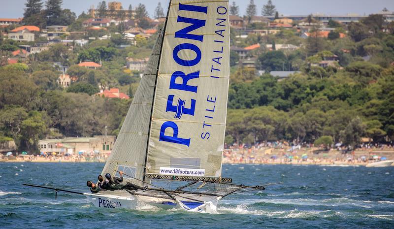 Peroni chipped away at the leaders to take third in the 18ft Skiffs: WC 'Trappy' Duncan Trophy photo copyright Michael Chittenden taken at Australian 18 Footers League and featuring the 18ft Skiff class