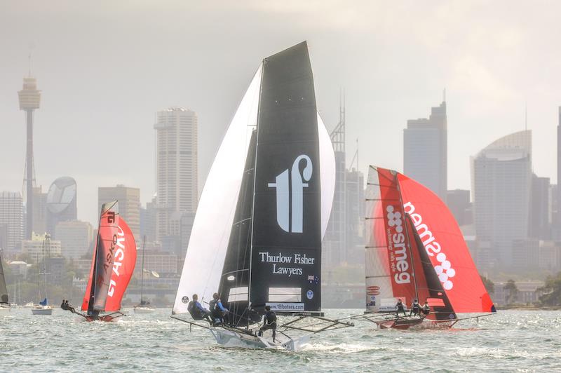 Asko, Smeg and Thurlow Fisher Lawyers battled it out at the front of the fleet in race 1 of the 18ft Skiff Australian Championship photo copyright Michael Chittenden taken at Australian 18 Footers League and featuring the 18ft Skiff class