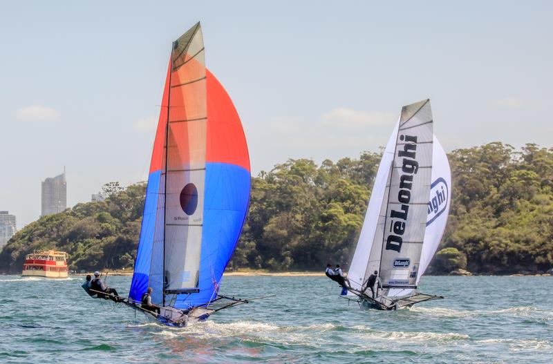 Yandoo closed in on the leaders on the final run to the finish in race 2 of the 18ft Skiff Australian Championship photo copyright Michael Chittenden taken at Australian 18 Footers League and featuring the 18ft Skiff class