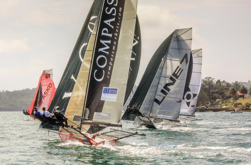 The fleet was tightly packed throughout race 4 of the 18ft Skiff Australian Championship - photo © Michael Chittenden