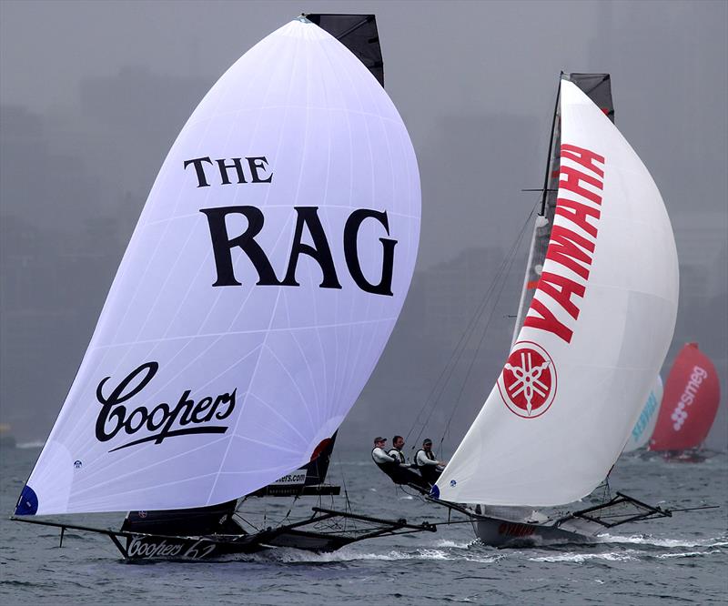 The Rag and Yamaha had a spectacular duel down the second run to Obelisk during 18ft Skiff 2017 JJ Giltinan Championship race 1 photo copyright Frank Quealey taken at Australian 18 Footers League and featuring the 18ft Skiff class