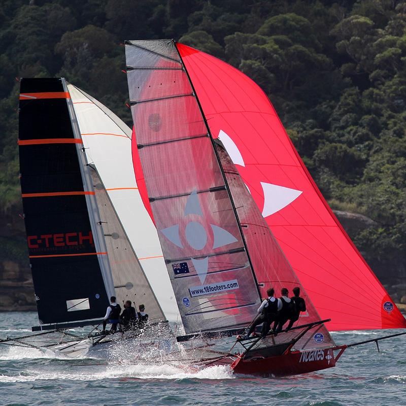 Noakesailing and C-Tech at pace on the run to Obelisk during 18ft Skiff 2017 JJ Giltinan Championship race 2 photo copyright Frank Quealey taken at Australian 18 Footers League and featuring the 18ft Skiff class