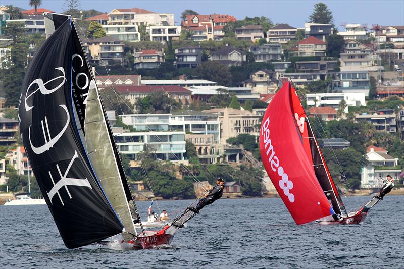 Compassmarkets grabs second place just ahead of Smeg on the run to the finish during 18ft Skiff 2017 JJ Giltinan Championship race 4 - photo © Frank Quealey