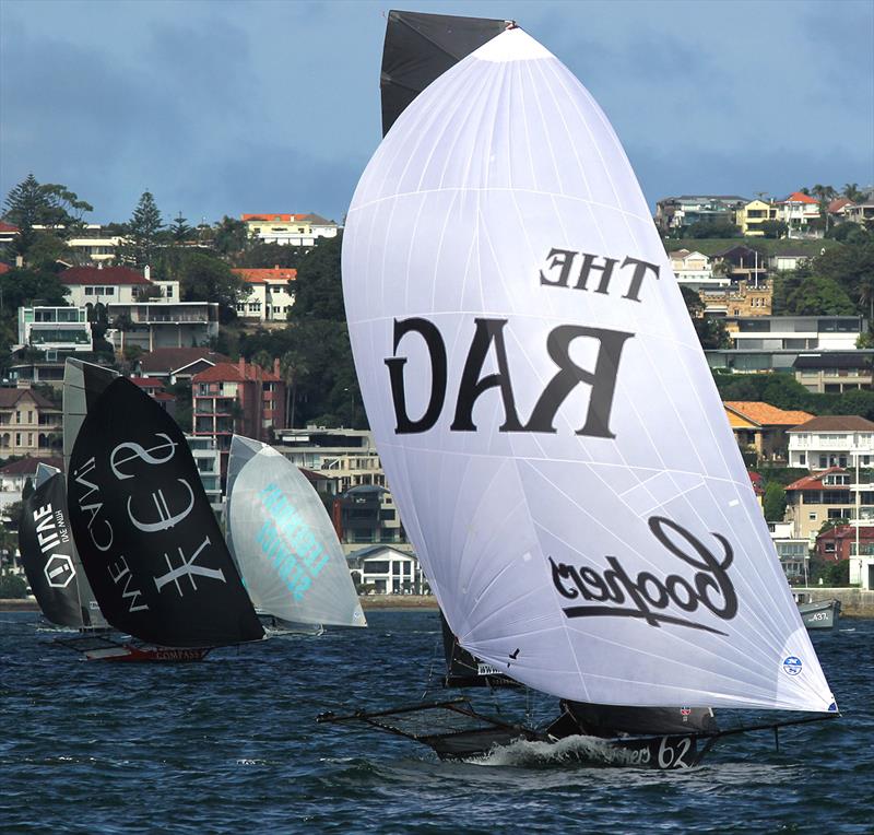 Coopers 62-Rag and Famish Hotel led the fleet over the first lap during 18ft Skiff 2017 JJ Giltinan Championship race 5 photo copyright Frank Quealey taken at Australian 18 Footers League and featuring the 18ft Skiff class
