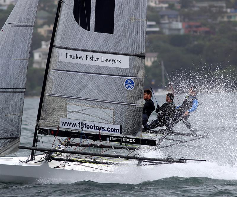The JJ champion, Thurlow Fisher Lawyers, during 18ft Skiff 2017 JJ Giltinan Championship race 6 photo copyright Frank Quealey taken at Australian 18 Footers League and featuring the 18ft Skiff class