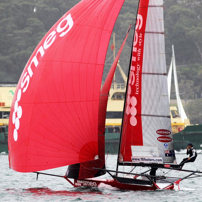 Smeg finished 8th on a day which was impossible for the backmarker teams during race 3 of the 18ft Skiff Spring Championship in Sydney photo copyright Frank Quealey taken at Australian 18 Footers League and featuring the 18ft Skiff class