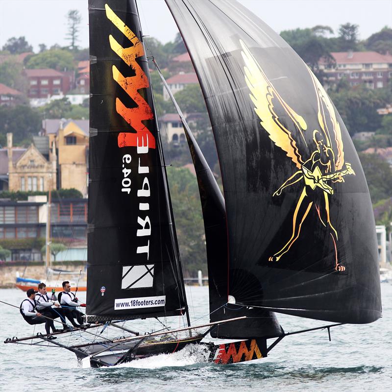 Triple M finds enough wind to draw three strings on the way to victory in the 18ft Skiff Spring Championship photo copyright Frank Quealey taken at Australian 18 Footers League and featuring the 18ft Skiff class