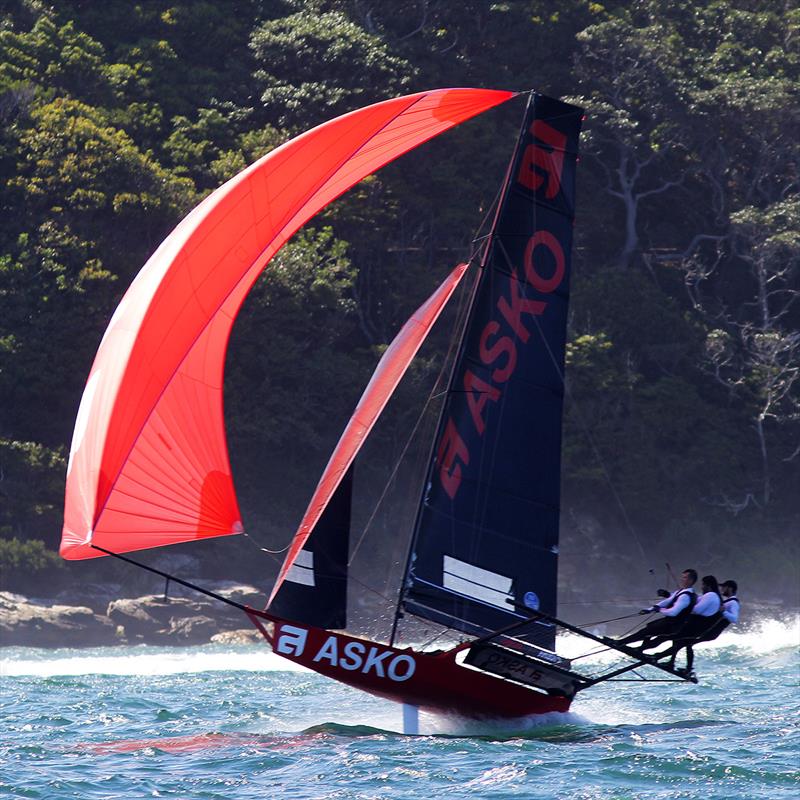 Asko Appliances was 'flying' after being forced to miss the start with gear failure during race 1 of the 18ft Skiff NSW Championship - photo © Frank Quealey