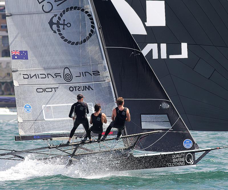 Quality Marine Clothing battled with a smaller rig after a pre race gear problem during race 2 of the 18ft Skiff NSW Championship - photo © Frank Quealey