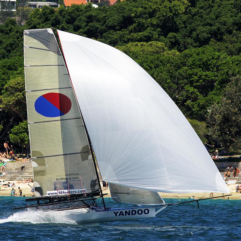 Yandoo before a broken halyard ruined a good result in Race 3 of the 18ft Skiff NSW Championship photo copyright Frank Quealey taken at Australian 18 Footers League and featuring the 18ft Skiff class