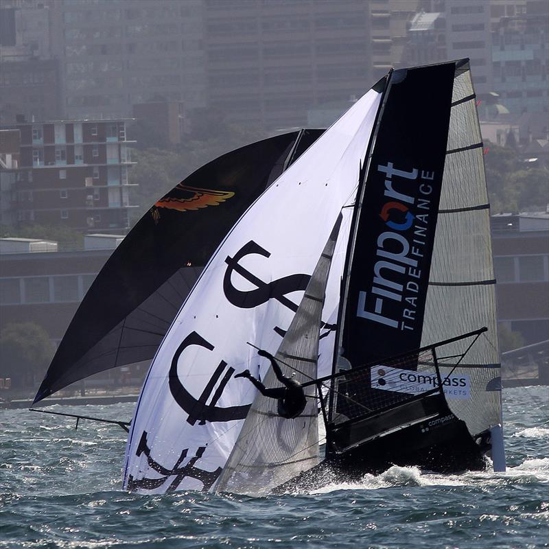 The spinnaker says 'Yes' but the result is no on day 4 of the 18ft Skiff Australian Championship 2018 photo copyright Frank Quealey taken at Australian 18 Footers League and featuring the 18ft Skiff class