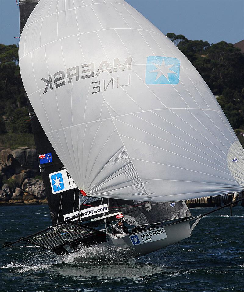 Maersk Line was dominant on the run down the middle of the harbour during 18ft Skiff JJ Giltinan Championship Race 1 photo copyright Frank Quealey taken at Australian 18 Footers League and featuring the 18ft Skiff class