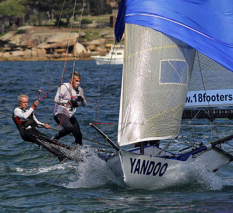 John Winning and Mike Kennedy show the strain of 18ft Skiff Racing during the 18ft Skiff JJ Giltinan Championship photo copyright Frank Quealey taken at Australian 18 Footers League and featuring the 18ft Skiff class