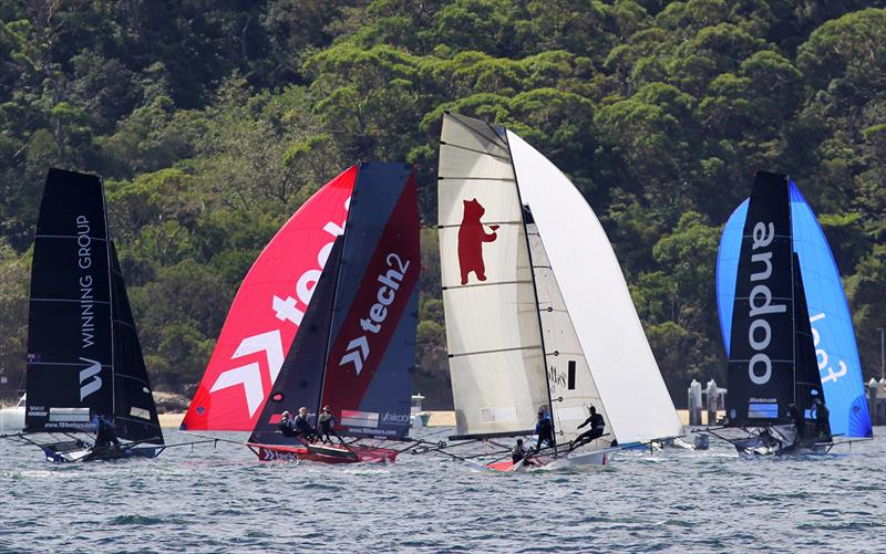 Approaching the mark in Chowder Bay during race 9 of the 18ft Skiff Australian Championship - photo © Frank Quealey
