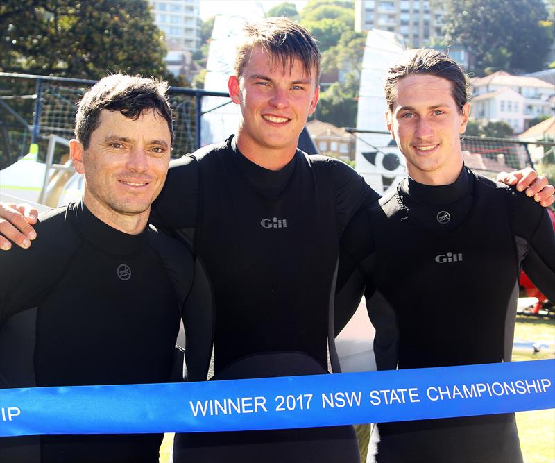 2017- NSW champions, from left, Scott Babbage, Sam Ellis, Tom Quigley - NSW Championship, January 21, 2018 photo copyright Frank Quealey taken at Australian 18 Footers League and featuring the 18ft Skiff class