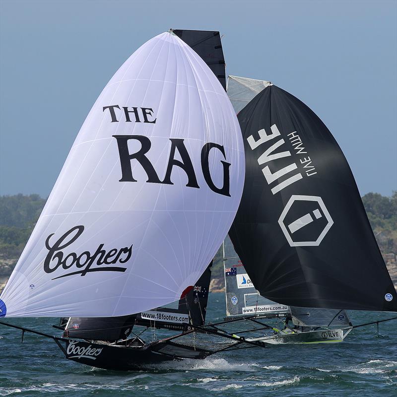 Rag and Famish Hotel leads Ilve home in Race 1, Australian National Championships, Sydney, January 28, 2018 photo copyright Frank Quealey taken at Australian 18 Footers League and featuring the 18ft Skiff class