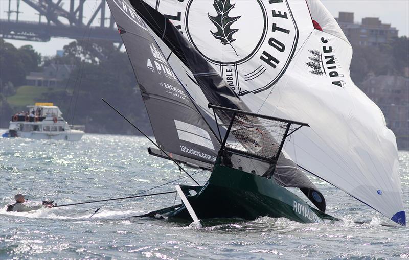 A moment for The Oak's team - 18ft Skiff NSW Championship race 4 photo copyright Frank Quealey taken at Australian 18 Footers League and featuring the 18ft Skiff class