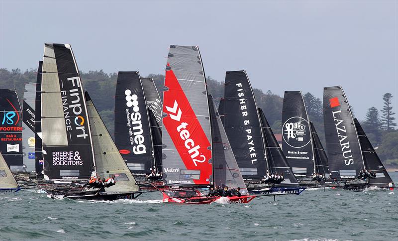 Start of Race 3 of the 100th 18ft Skiff Australian Championship photo copyright Frank Quealey taken at Australian 18 Footers League and featuring the 18ft Skiff class