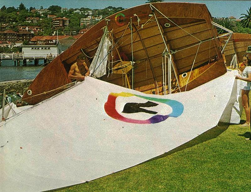 For'ard hand Ian Souter with the original Color 7 hull - JJ Giltinan World 18ft Skiff Championship photo copyright John Steamer Stanley taken at Australian 18 Footers League and featuring the 18ft Skiff class