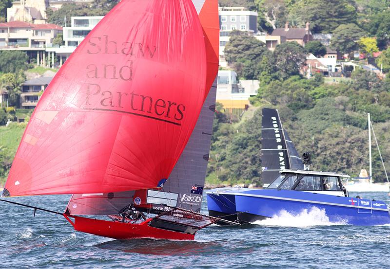 Shaw and Partners under the watchful eyes of the video camera team - 18ft Skiff Spring Championship race 1 photo copyright Frank Quealey taken at Australian 18 Footers League and featuring the 18ft Skiff class