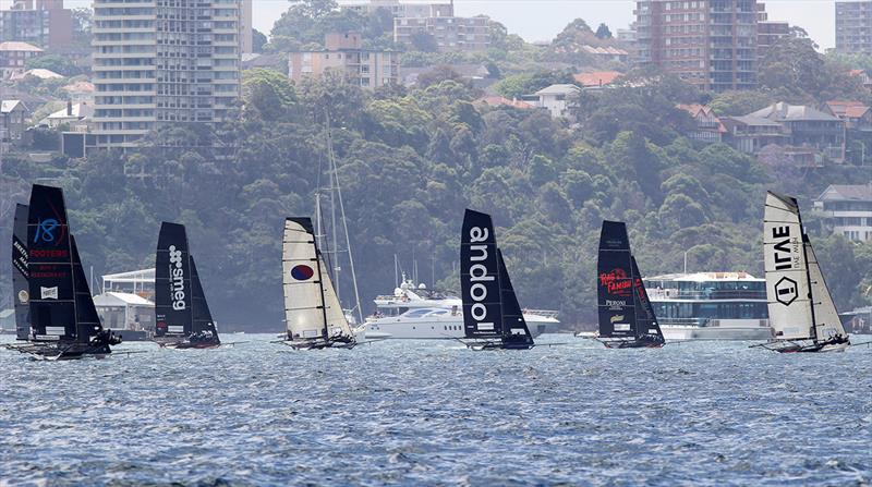 Shortly after the start - 2022-23 NSW Championship, Race 1 photo copyright Frank Quealey taken at Australian 18 Footers League and featuring the 18ft Skiff class