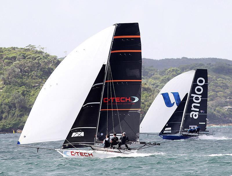 Dave Hayter's C-Tech, head-to-head in 2022 JJs with champion, Andoo photo copyright Frank Quealey taken at Australian 18 Footers League and featuring the 18ft Skiff class