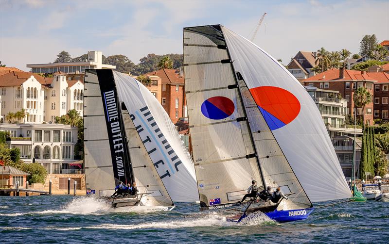 18ft Skiff 2024 JJ Giltinan Championship Race 2: Yandoo home third ahead of Marine Outlet photo copyright SailMedia taken at Australian 18 Footers League and featuring the 18ft Skiff class