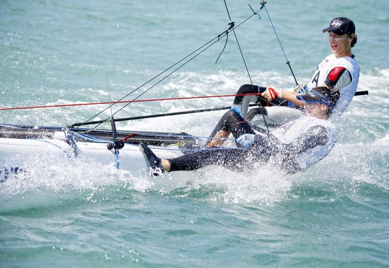 Gianluigi Ugolini and Maria Guibilei (ITA) on day 4 of the Youth Worlds in Langkawi photo copyright Christophe Launay taken at  and featuring the SL16 class