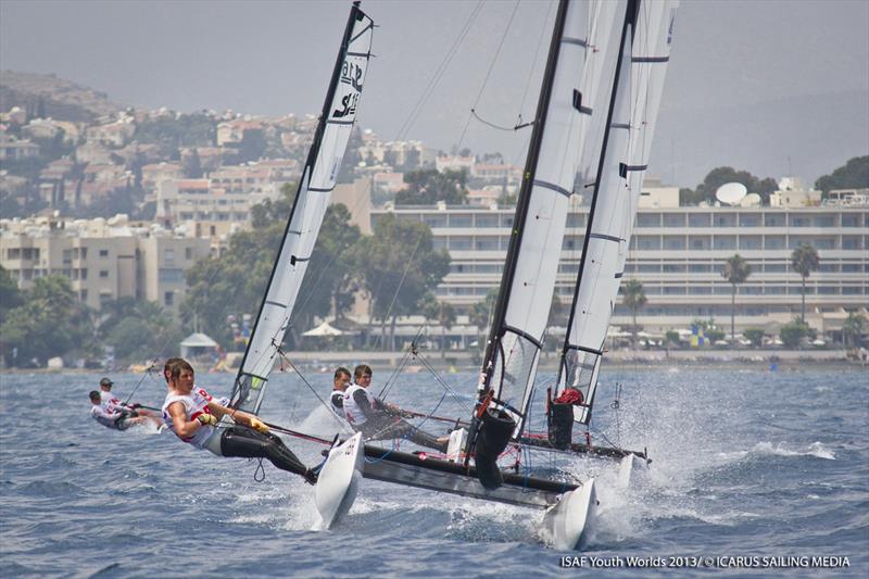 James Henson & Oli Greber take bronze in the SL16 class at the Sail First ISAF Youth Worlds photo copyright Icarus / ISAF Youth Worlds taken at  and featuring the SL16 class