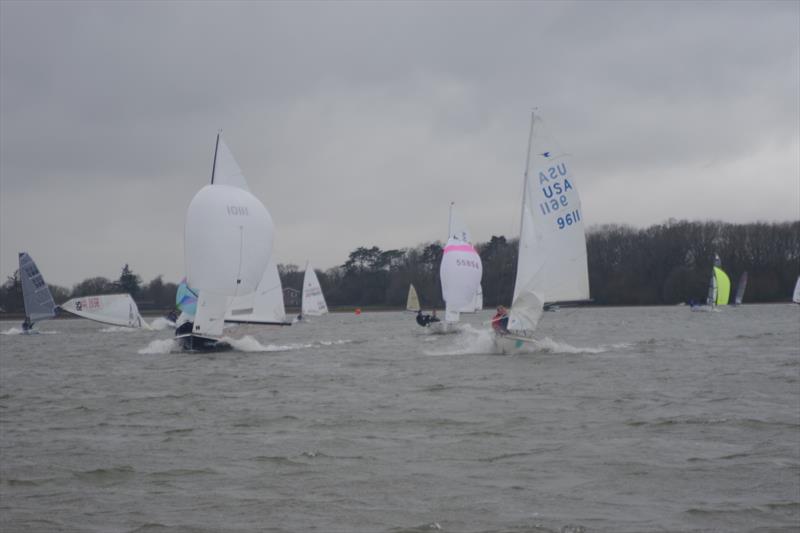 Second race podium finishers Wolstenholm (Snipe) and Clemtsen (Wayfarer) vie for position approaching the wing mark on day 1 of the 2022 Bough Beech SC Icicle Series photo copyright Martyn Smith taken at Bough Beech Sailing Club and featuring the Snipe class